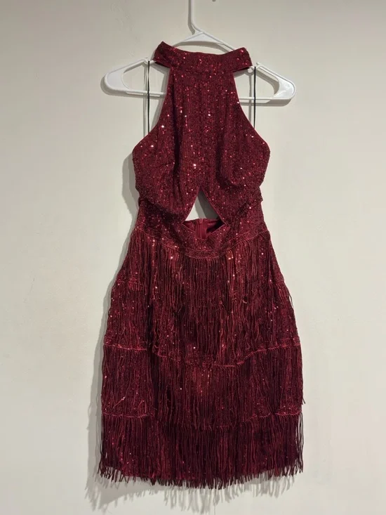 New Women's Sexy halter Sleeveless Bead Fringe Sequin Exposed Navel Dress (XL) - Picture 7 of 16